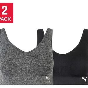 *Puma Women's Seamless Sports Bra - 2 Pack Black/Grey - No Boxes - LARGE